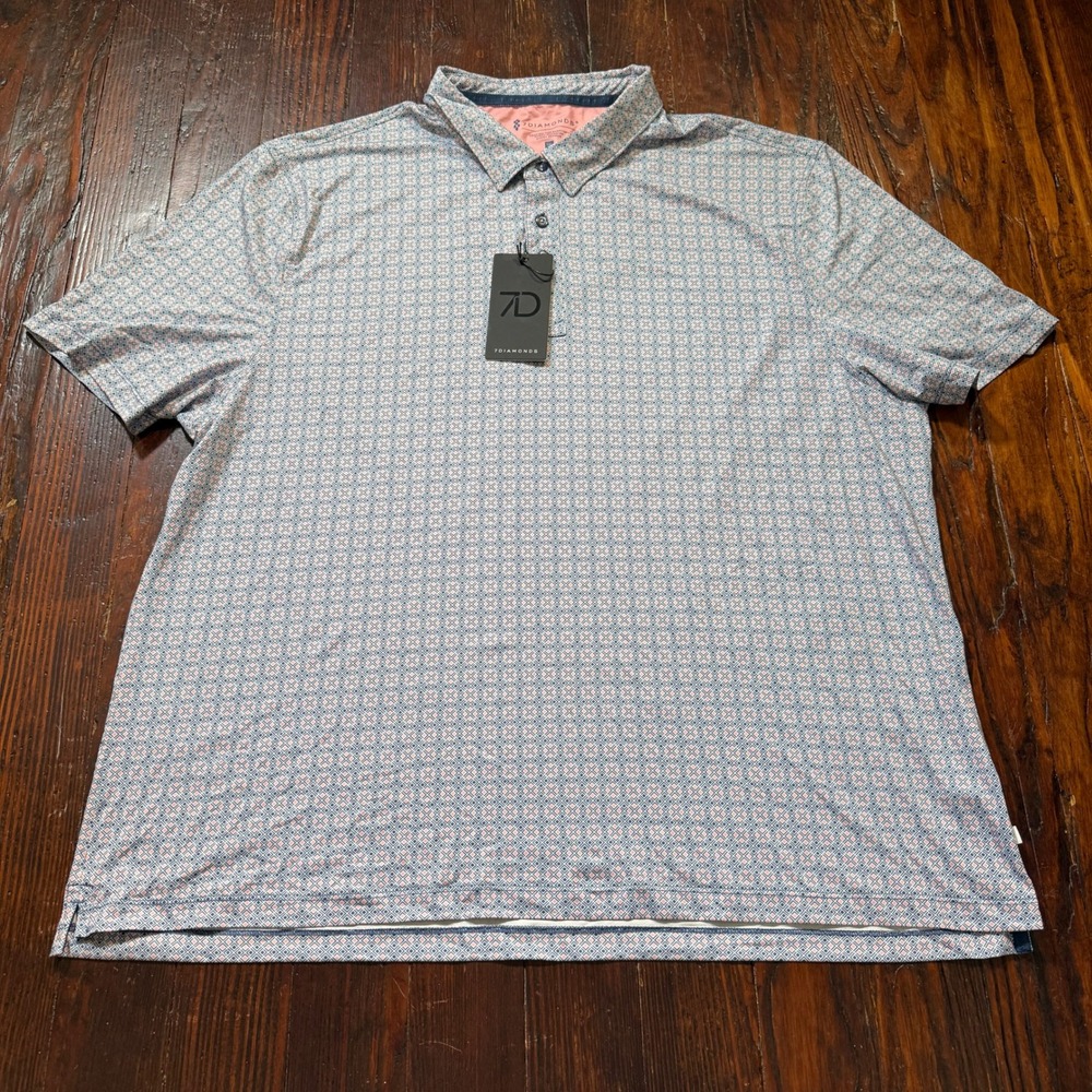 7 Diamonds Jaxon Polo Shirt Men 3XL Blue Pink Geometric Stretch Performance Golf